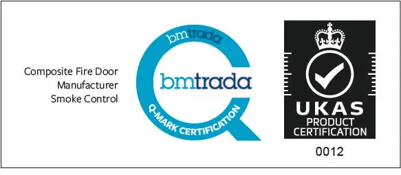 BM TRADA Q-Mark certification for composite fire door manufacture and smoke control, with UKAS product certification 0012