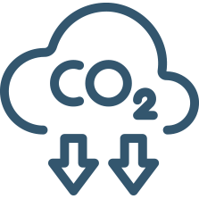 CO2 cloud with downward arrows icon representing emissions reduction