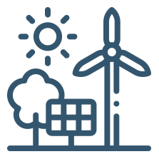 Wind turbine and sun icon representing renewable energy carbon offset projects